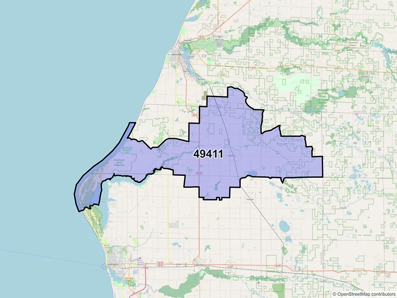 Map of Free Soil, Michigan and ZIP codes