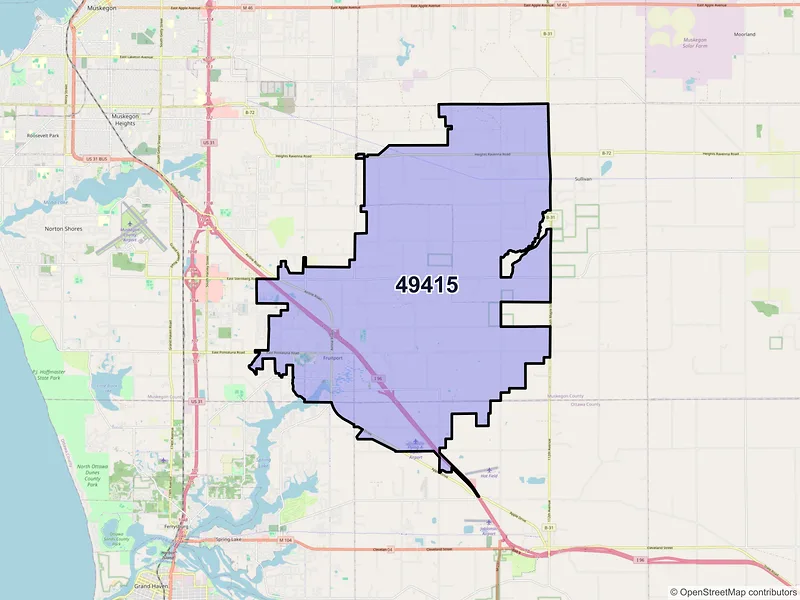Map of ZIP Code 49415 — Fruitport, MI