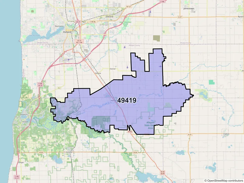 Map of Hamilton, Michigan and ZIP codes