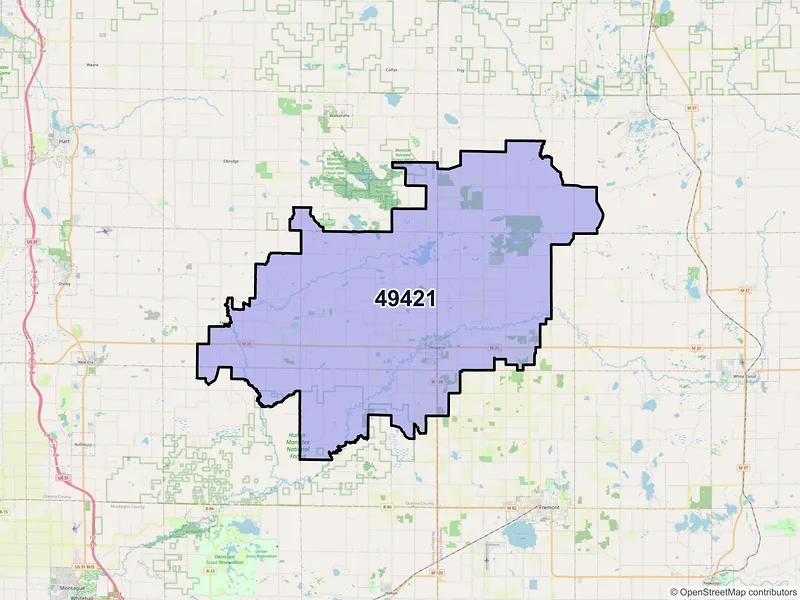 Map of ZIP Code 49421 — Hesperia, MI