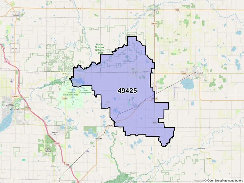 Map of Holton, Michigan and ZIP codes