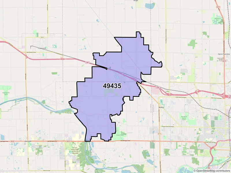 Map of ZIP Code 49435 — Marne, MI