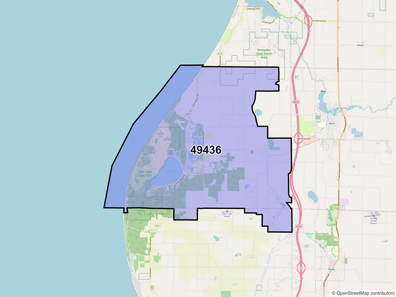 Map of Mears, Michigan and ZIP codes