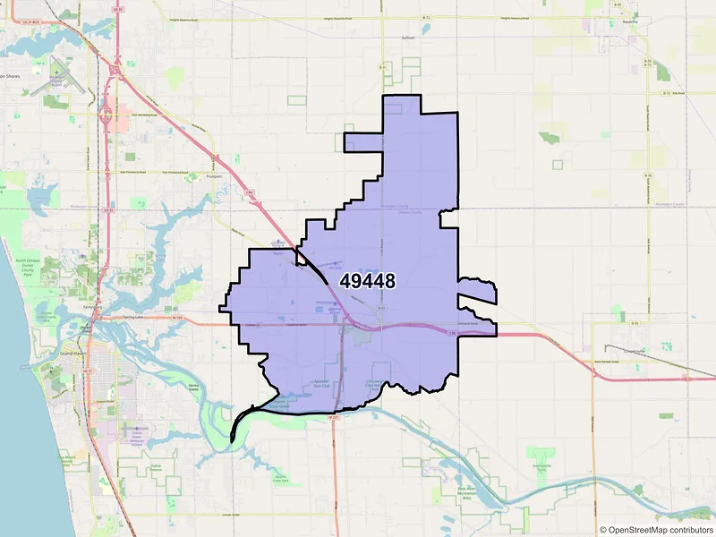 Map of ZIP Code 49448 — Nunica, MI