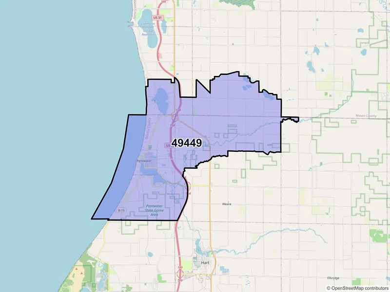 Map of ZIP Code 49449 — Pentwater, MI