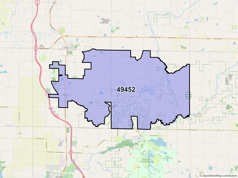 Map of Rothbury, Michigan and ZIP codes