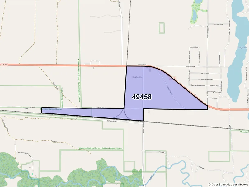Map of Walhalla, Michigan and ZIP codes