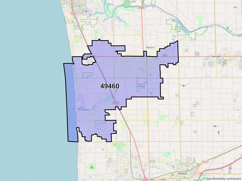 Map of ZIP Code 49460 — West Olive, MI