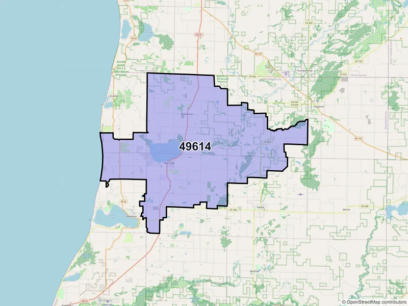 Map of ZIP Code 49614 — Bear Lake, MI