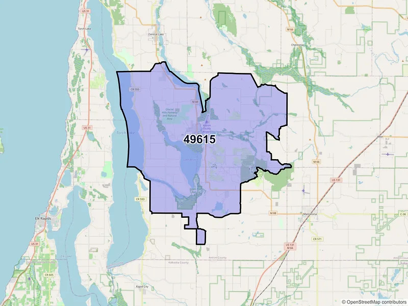 Map of ZIP Code 49615 — Bellaire, MI
