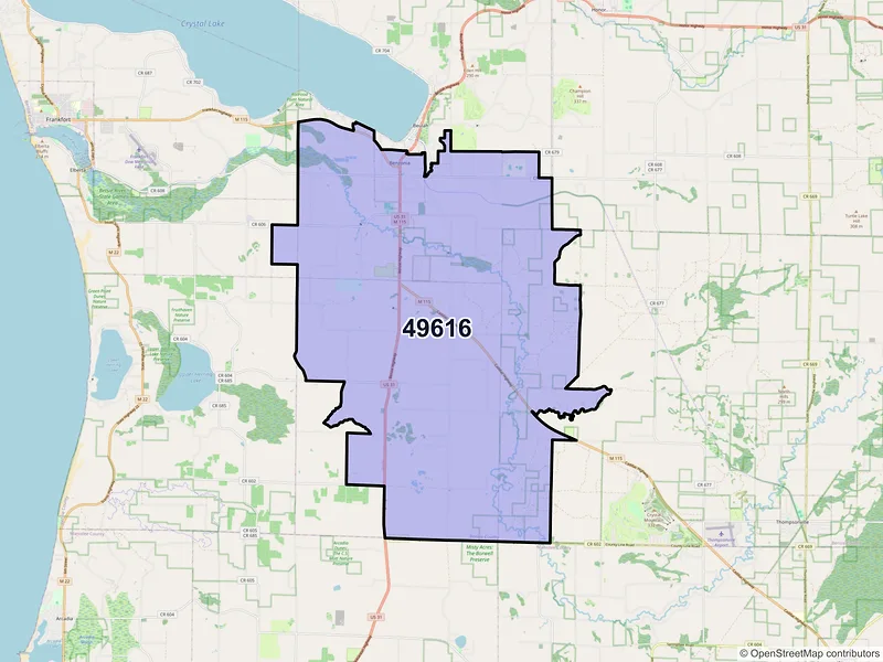 Map of ZIP Code 49616 — Benzonia, MI