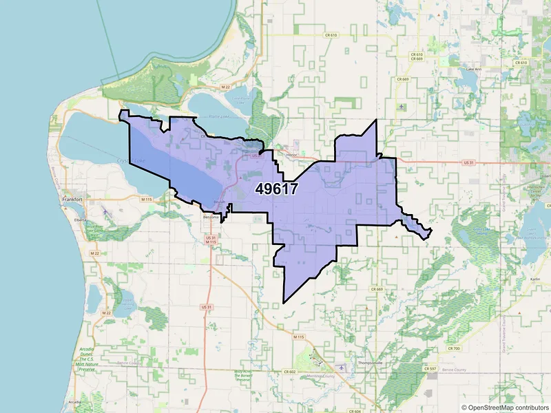 Map of ZIP Code 49617 — Beulah, MI