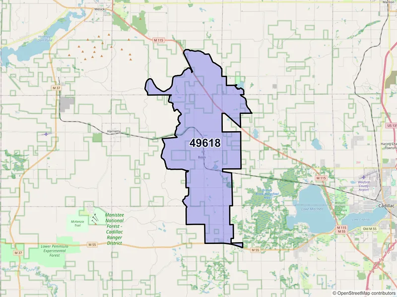 Map of ZIP Code 49618 — Boon, MI