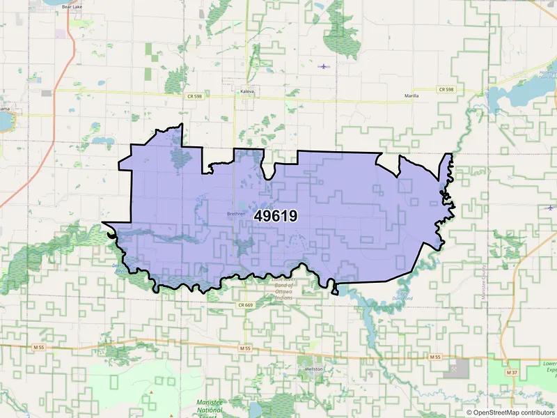 Map of ZIP Code 49619 — Brethren, MI