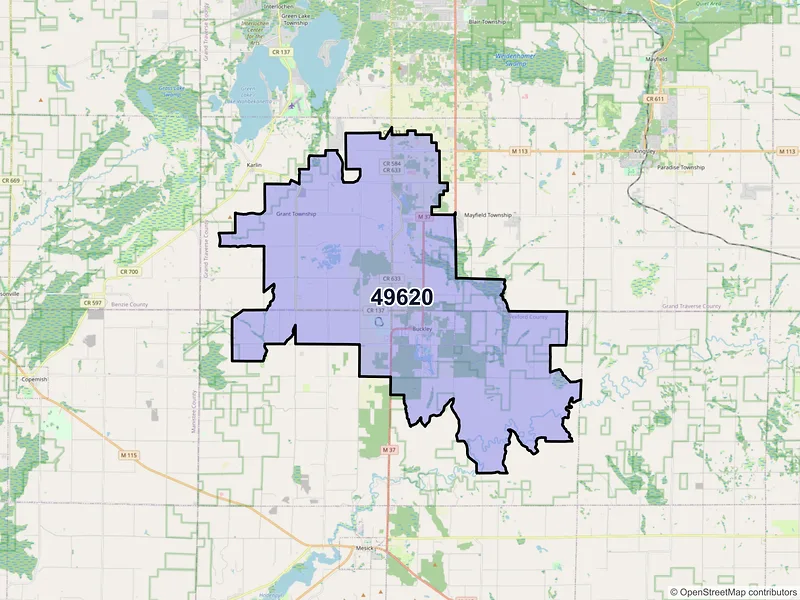 Map of ZIP Code 49620 — Buckley, MI