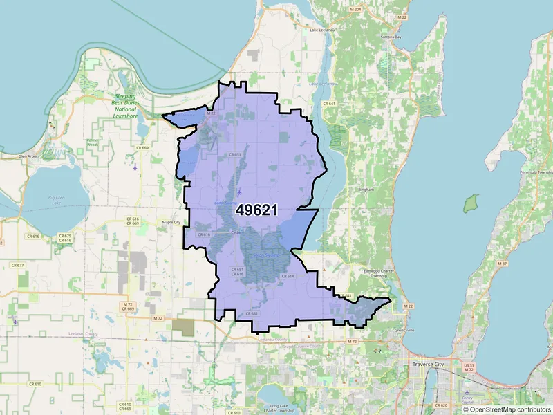 Map of ZIP Code 49621 — Cedar, MI