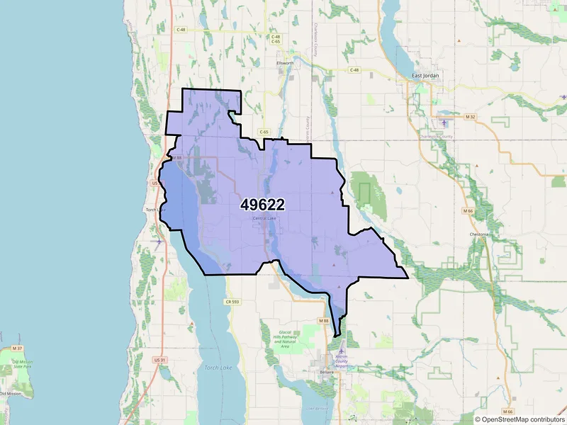 Map of ZIP Code 49622 — Central Lake, MI