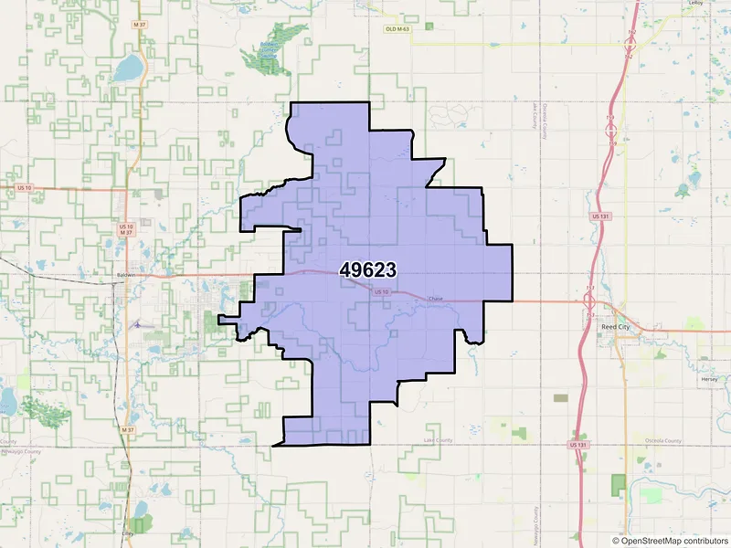 Map of ZIP Code 49623 — Chase, MI