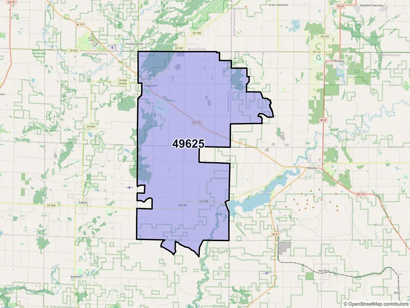 Map of ZIP Code 49625 — Copemish, MI
