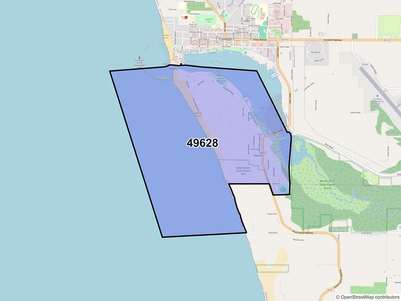 Map of Elberta, Michigan and ZIP codes