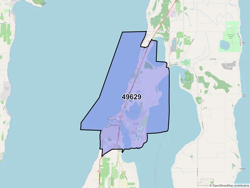 Map of ZIP Code 49629 — Elk Rapids, MI