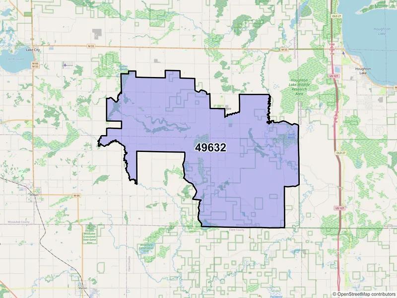 Map of ZIP Code 49632 — Falmouth, MI