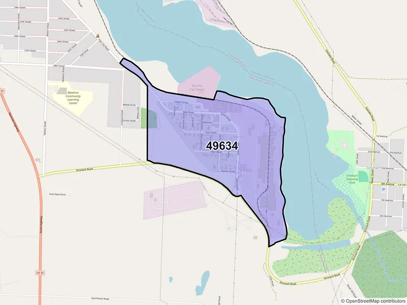 Map of Filer City, Michigan and ZIP codes