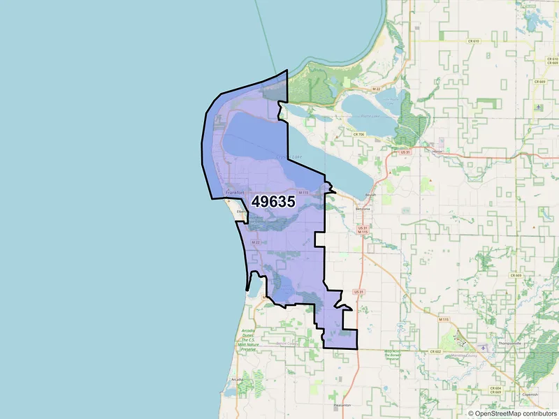 Map of Frankfort, Michigan and ZIP codes