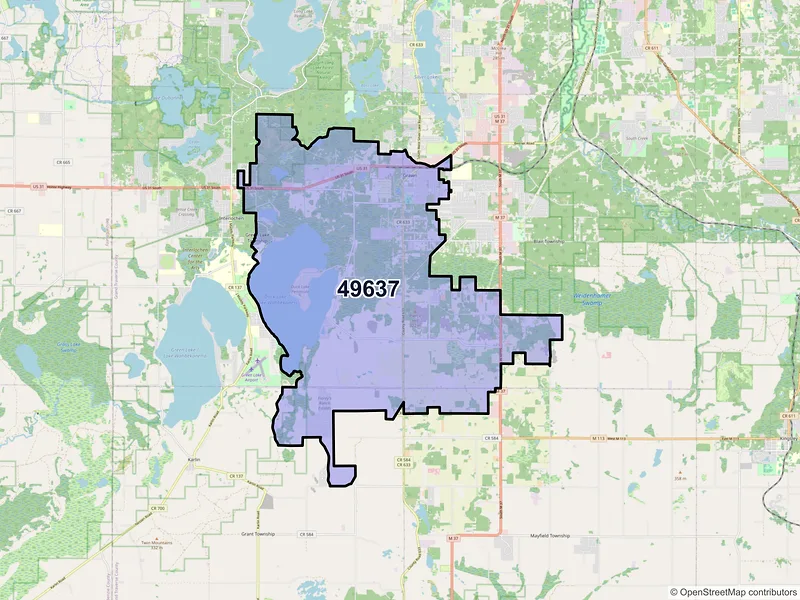 Map of ZIP Code 49637 — Grawn, MI