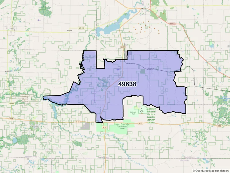 Map of ZIP Code 49638 — Harrietta, MI