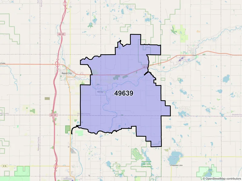Map of ZIP Code 49639 — Hersey, MI