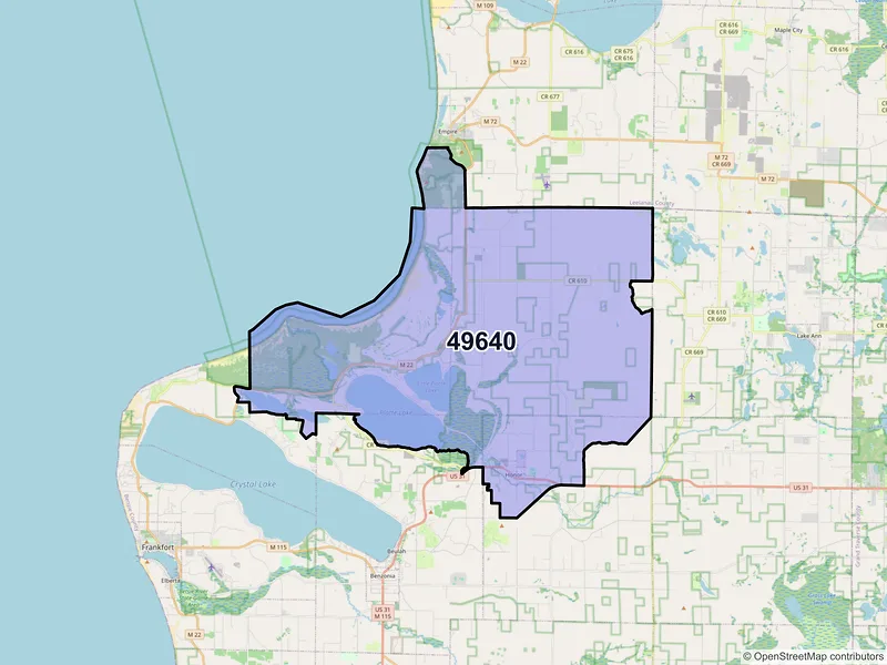 Map of Honor, Michigan and ZIP codes
