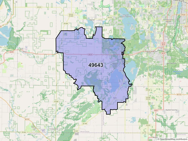 Map of ZIP Code 49643 — Interlochen, MI