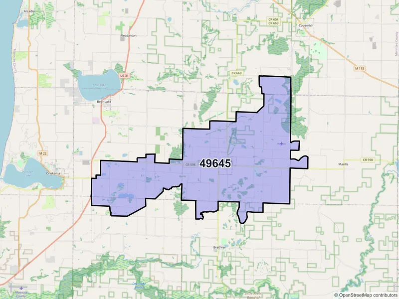 Map of ZIP Code 49645 — Kaleva, MI