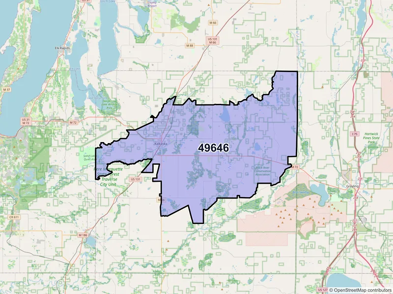 Map of ZIP Code 49646 — Kalkaska, MI