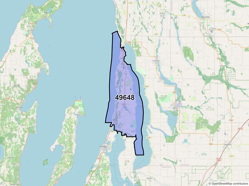 Map of ZIP Code 49648 — Kewadin, MI