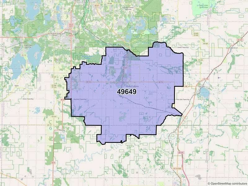 Map of ZIP Code 49649 — Kingsley, MI