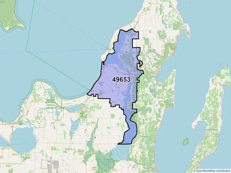 Map of ZIP Code 49653 — Lake Leelanau, MI