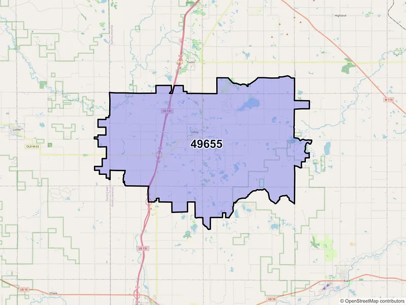 Map of ZIP Code 49655 — Leroy, MI