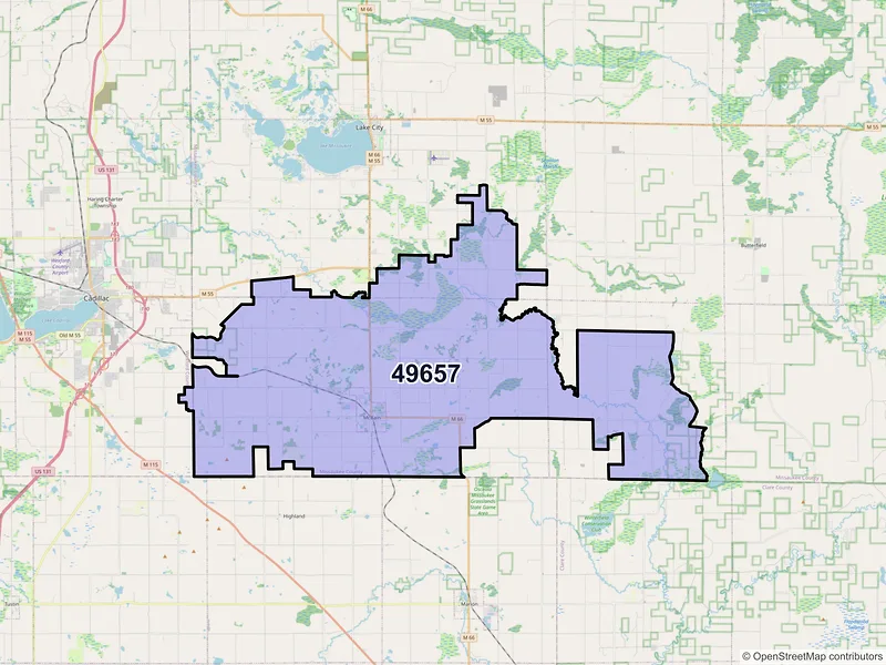 Map of ZIP Code 49657 — Mc Bain, MI