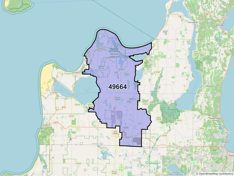 Map of ZIP Code 49664 — Maple City, MI