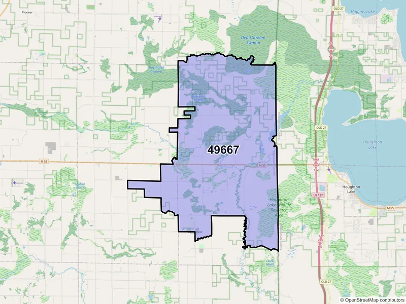 Map of Merritt, Michigan and ZIP codes