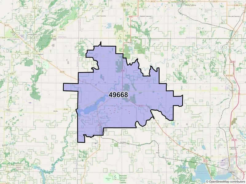 Map of ZIP Code 49668 — Mesick, MI