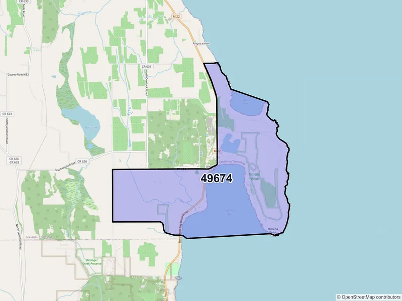 Map of Omena, Michigan and ZIP codes