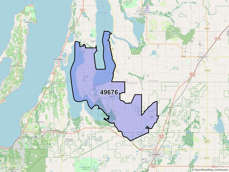 Map of ZIP Code 49676 — Rapid City, MI