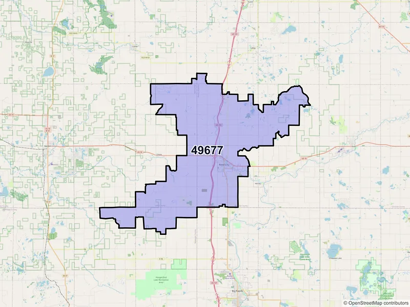 Map of ZIP Code 49677 — Reed City, MI