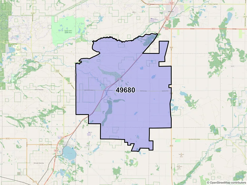 Map of South Boardman, Michigan and ZIP codes