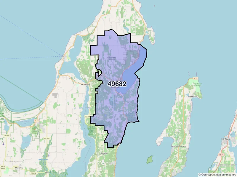 Map of ZIP Code 49682 — Suttons Bay, MI