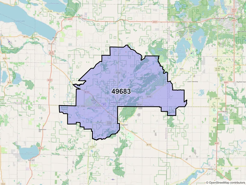 Map of ZIP Code 49683 — Thompsonville, MI