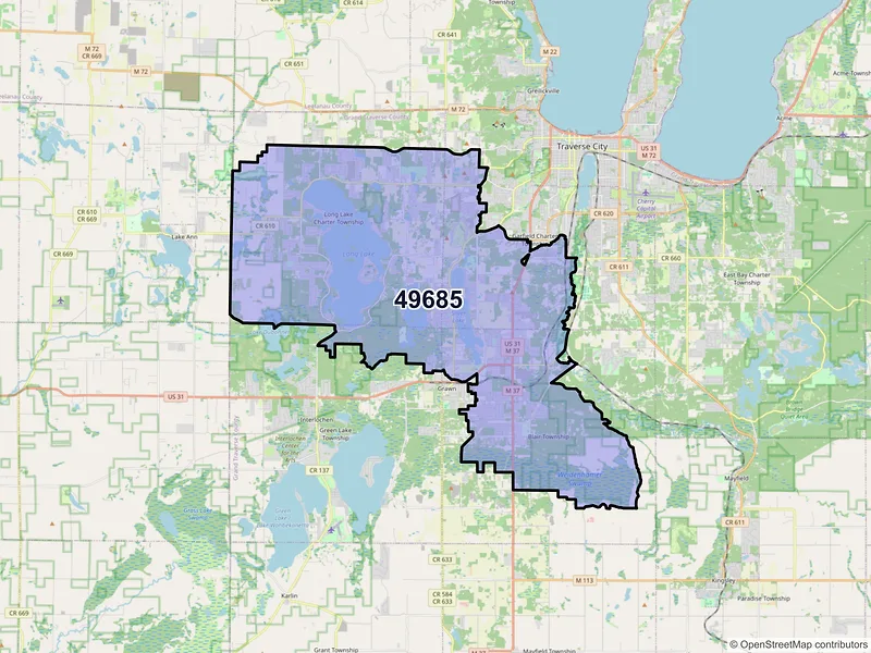 Map of ZIP Code 49685 — Traverse City, MI